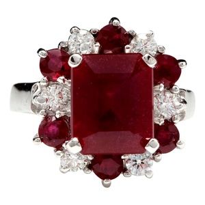 COPY - 7.05 Ct Red Ruby & Diamond 14KW Gold Ring